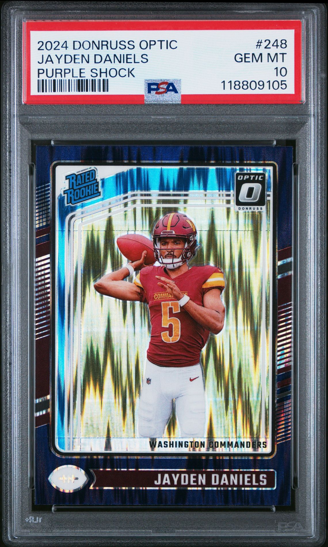 2024 Panini Donruss Optic Jayden Daniels #248 (Purple Shock) Gem Mt 10 front