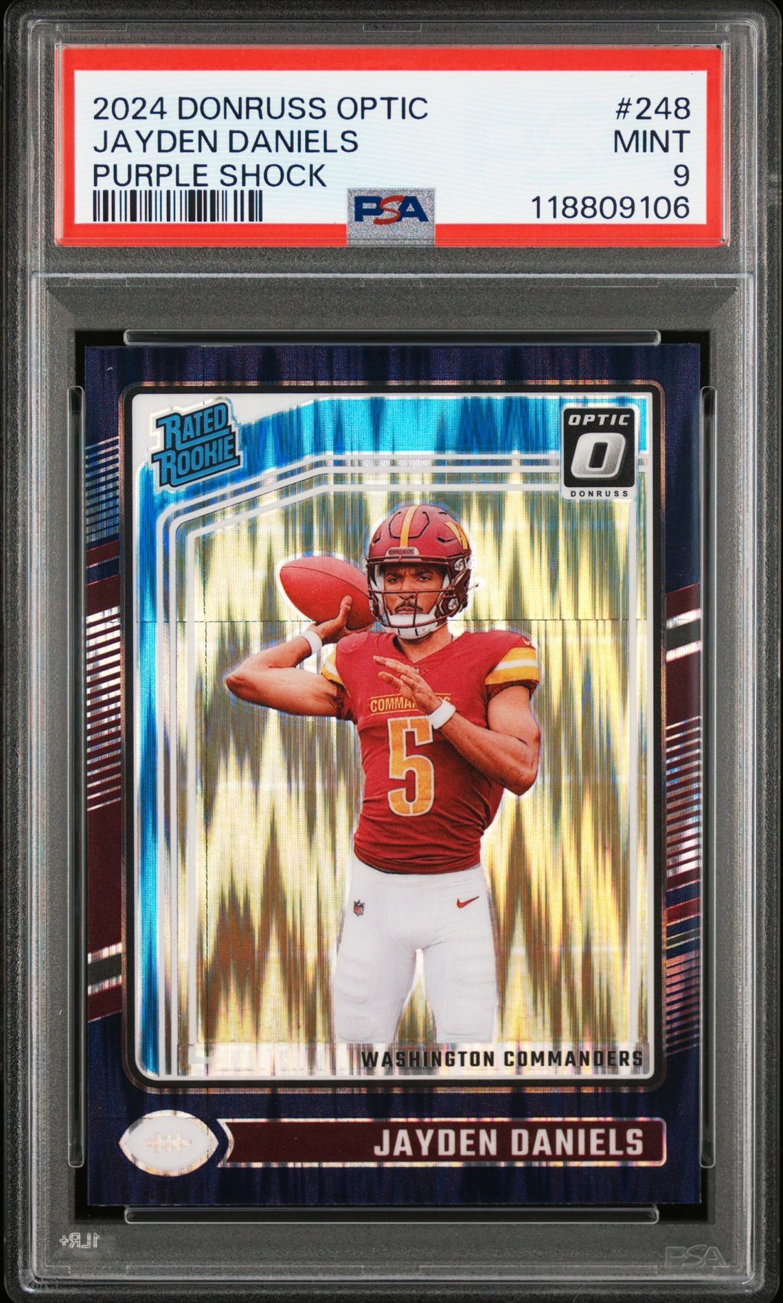2024 Panini Donruss Optic Jayden Daniels #248 (Purple Shock) Mint 9 front