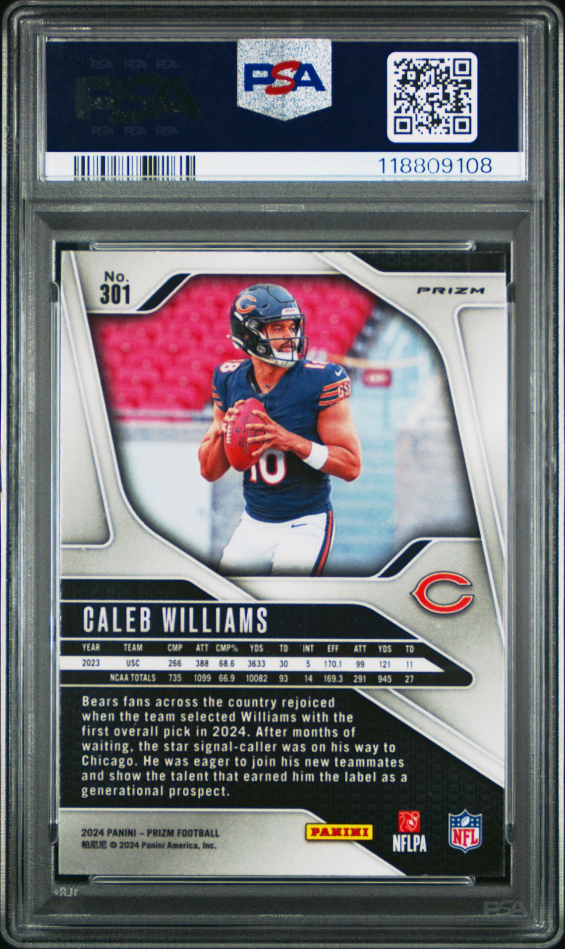 2024 Panini Prizm Caleb Williams #301 (Disco Prizm) Mint 9 back