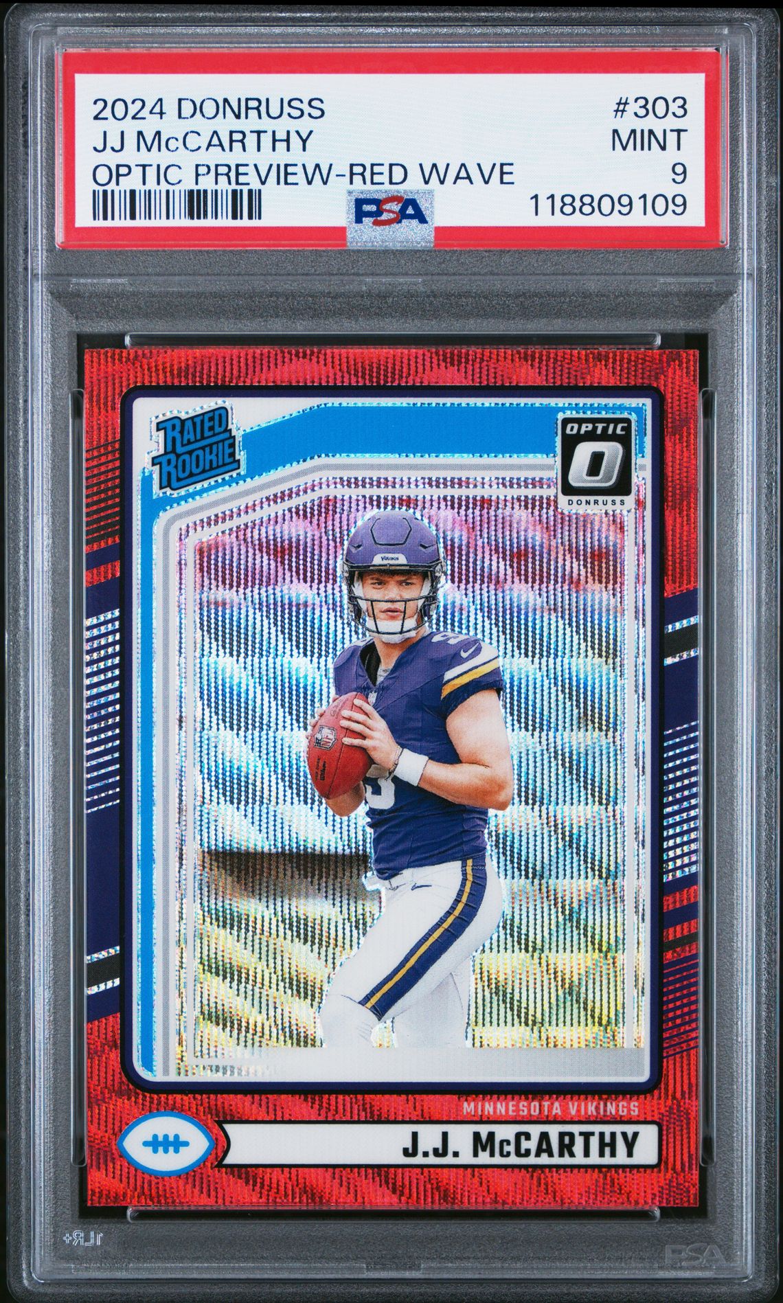 2024 Panini Donruss Jj Mccarthy #303 (Optic Preview-Red Wave) Mint 9 front