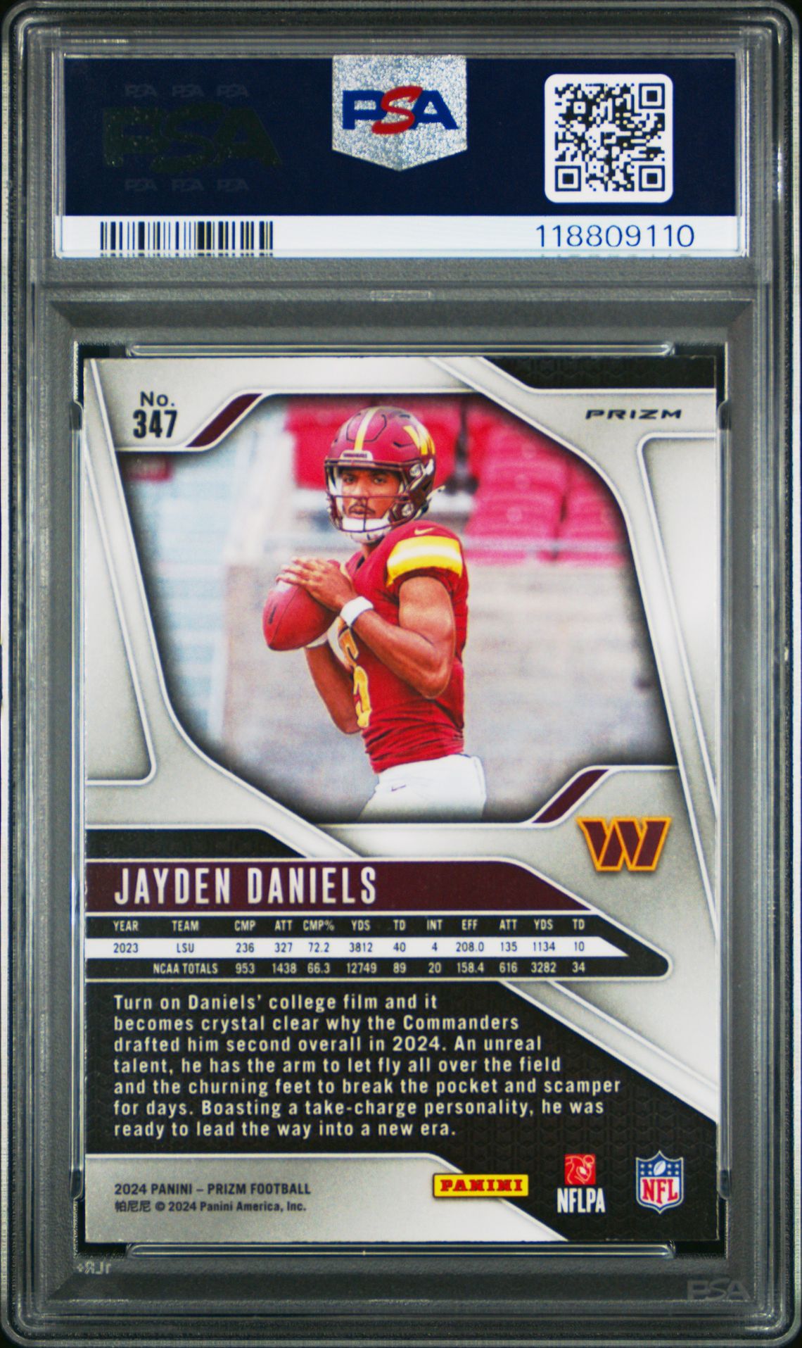 2024 Panini Prizm Jayden Daniels #347 (Disco Prizm) Mint 9 back