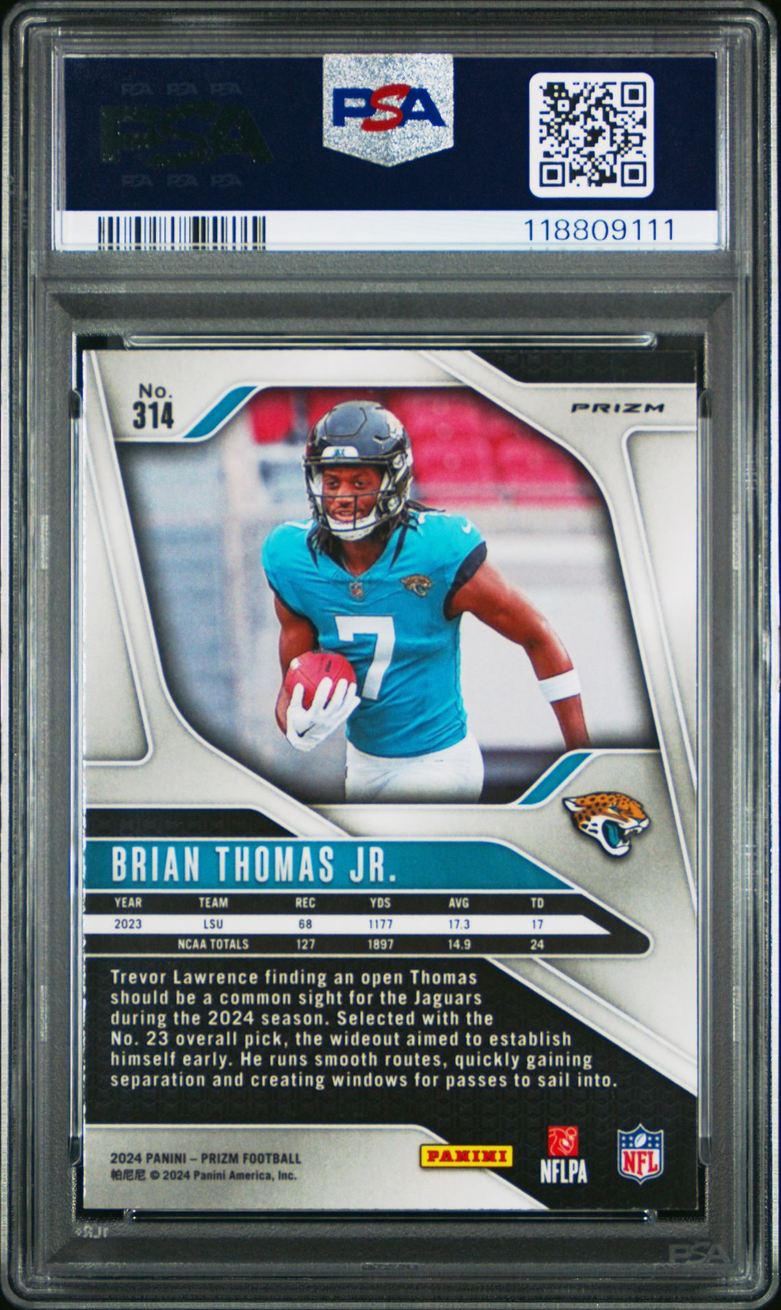 2024 Panini Prizm Brian Thomas Jr. #314 (Silver Prizm) Mint 9 back