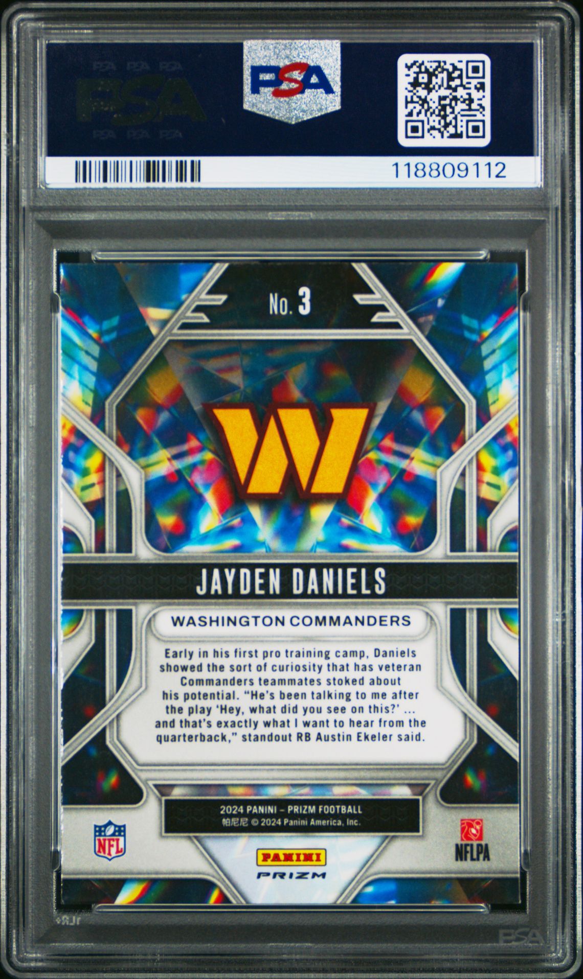 2024 Panini Prizm Prizmatic Jayden Daniels #3 (Prizmatic-Green Ice) Mint 9 back