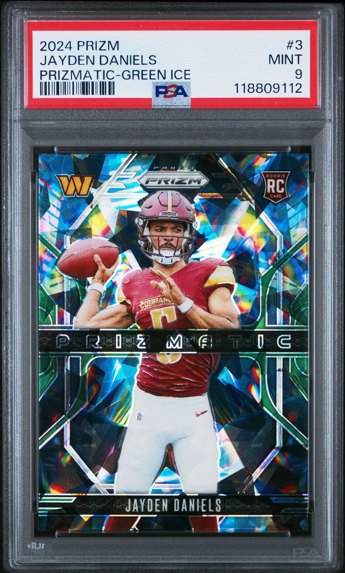 2024 Panini Prizm Prizmatic Jayden Daniels #3 (Prizmatic-Green Ice) Mint 9 front