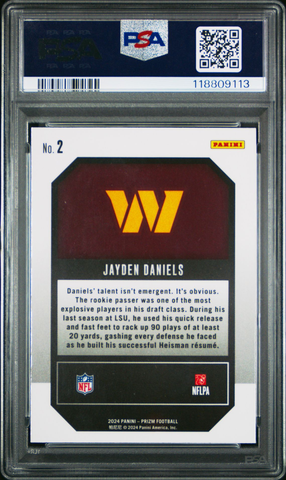 2024 Panini Prizm Emergent Jayden Daniels #2 Gem Mt 10 back