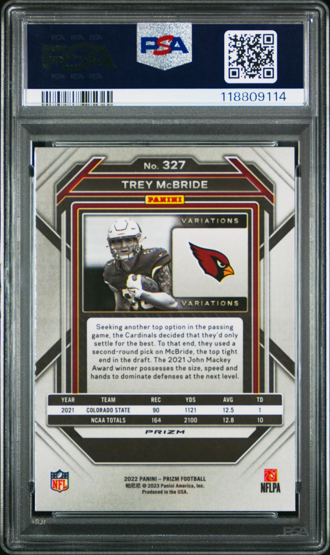 2022 Panini Prizm Trey Mcbride #327 (Variation) Gem Mt 10 back