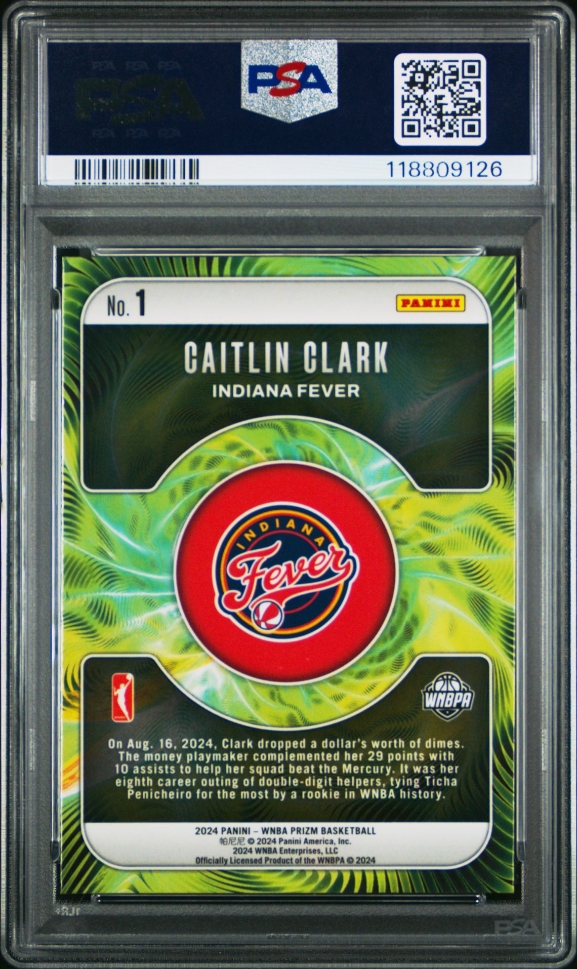 2024 Panini Prizm Wnba Fractal Caitlin Clark #1 Gem Mt 10 back