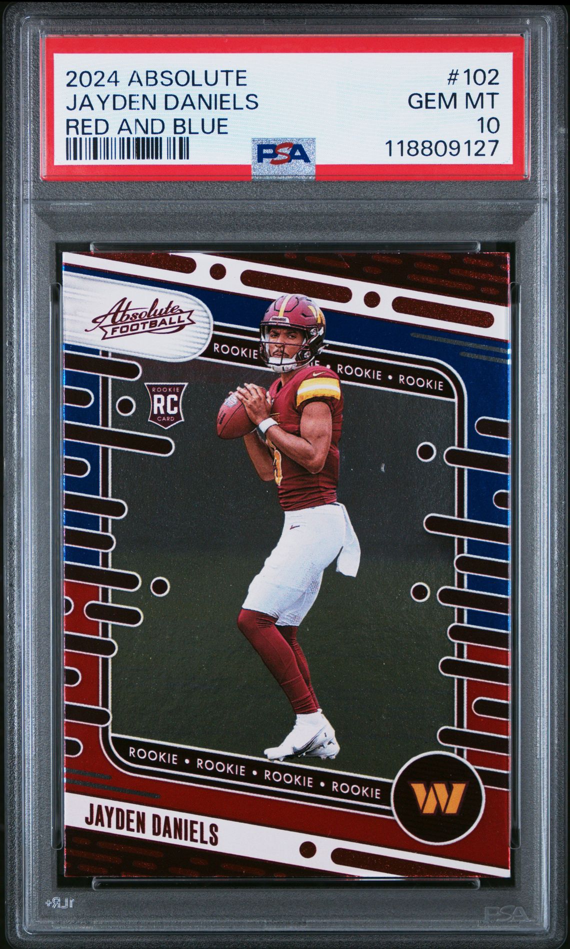2024 Panini Absolute Jayden Daniels #102 (Red And Blue) Gem Mt 10 front