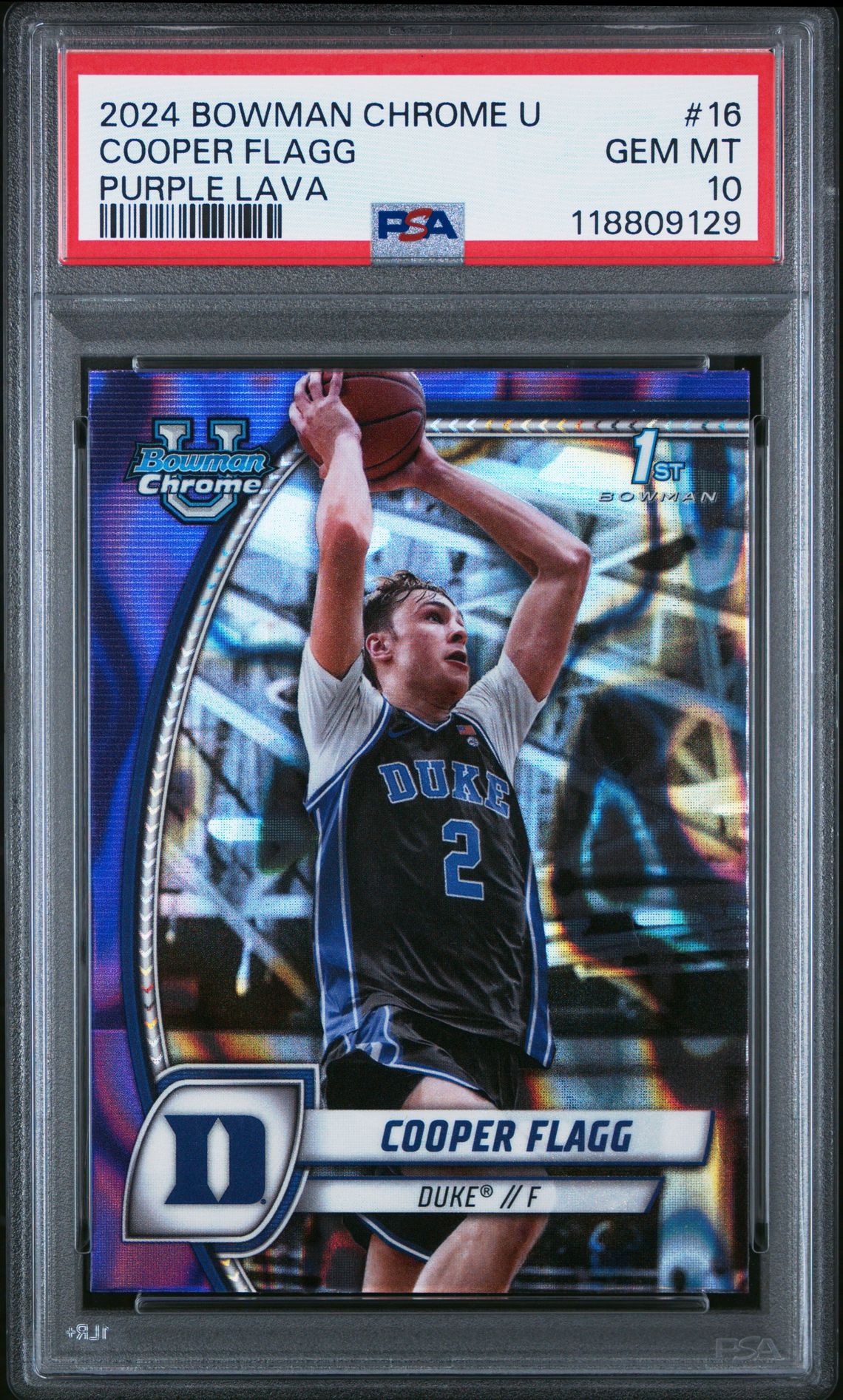 2024 Bowman Chrome University Cooper Flagg #16 (Purple Lava) Gem Mt 10 front