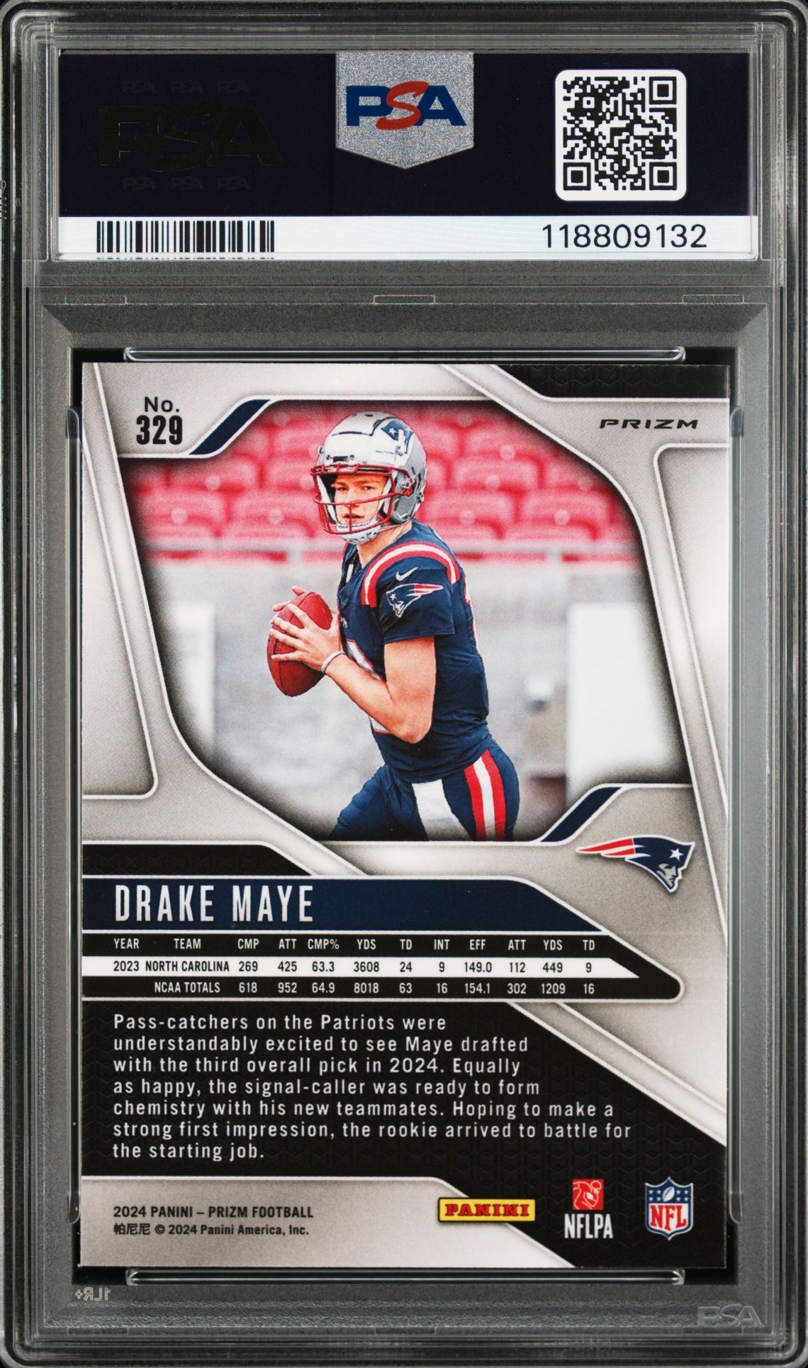 2024 Panini Prizm Drake Maye #329 (Disco Prizm) Mint 9 back