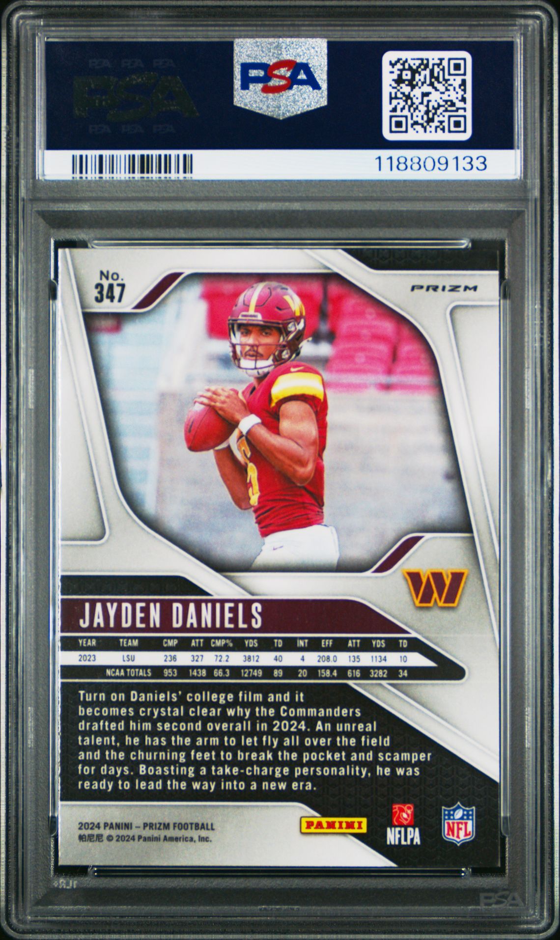 2024 Panini Prizm Jayden Daniels #347 (Lazer Prizm) Mint 9 back