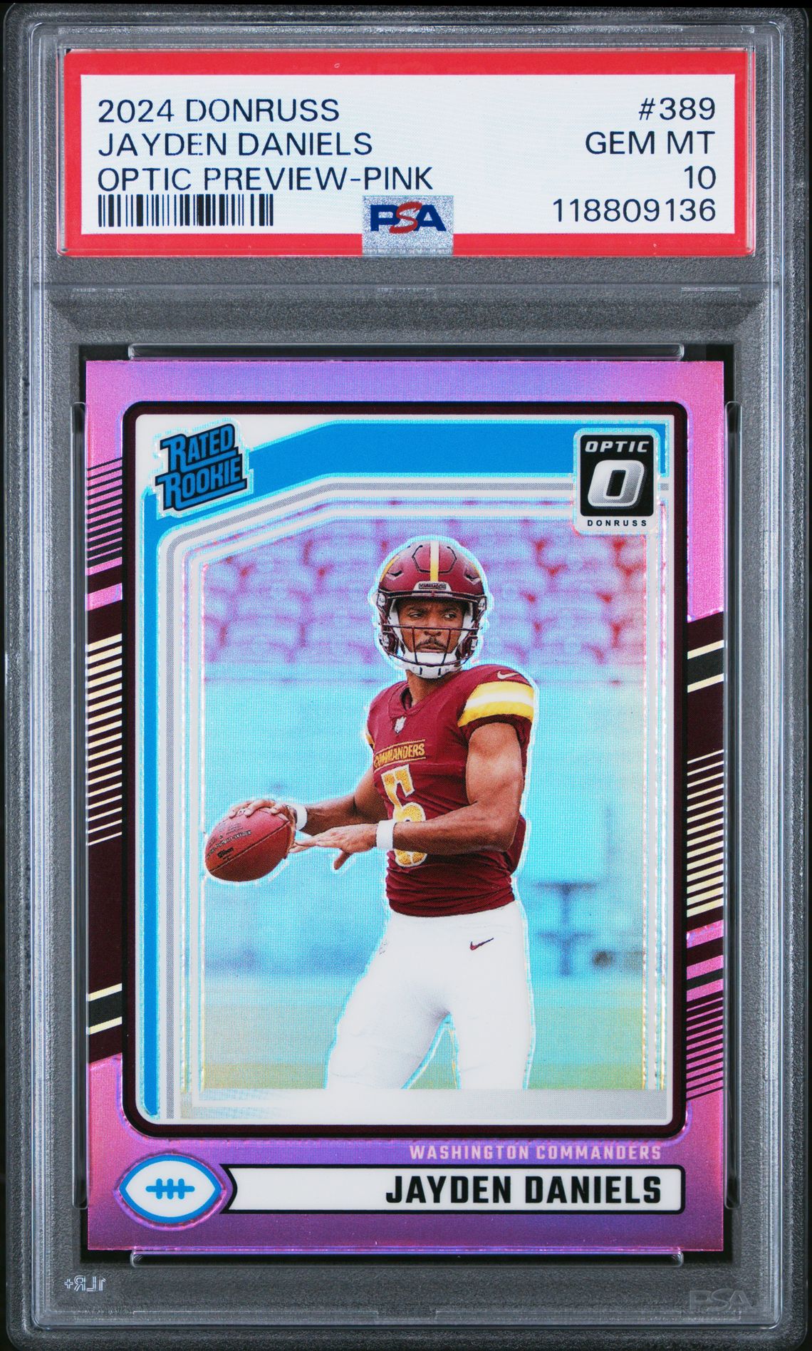 2024 Panini Donruss Jayden Daniels #389 (Optic Preview-Pink) Gem Mt 10 front