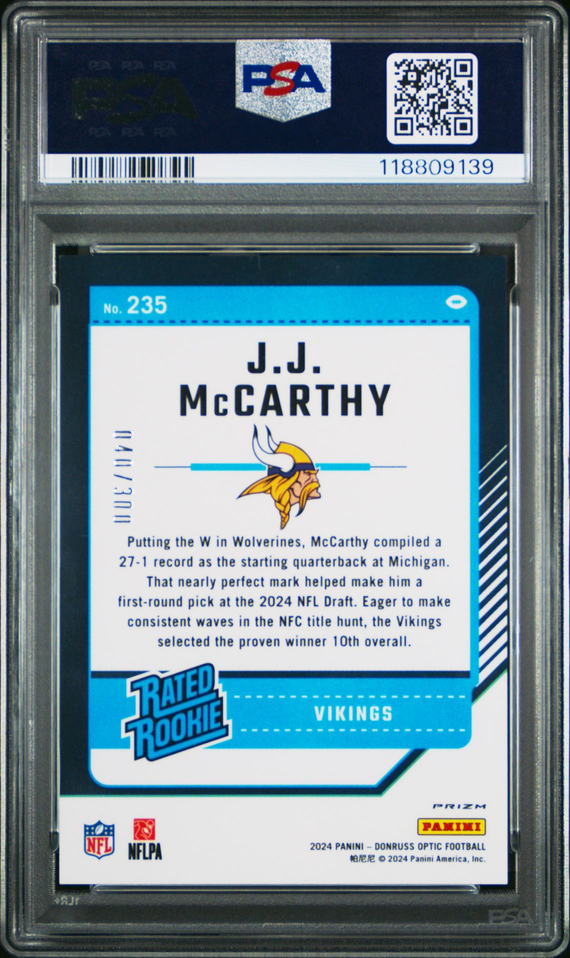 2024 Panini Donruss Optic Jj Mccarthy #235 (Wave) Mint 9 back