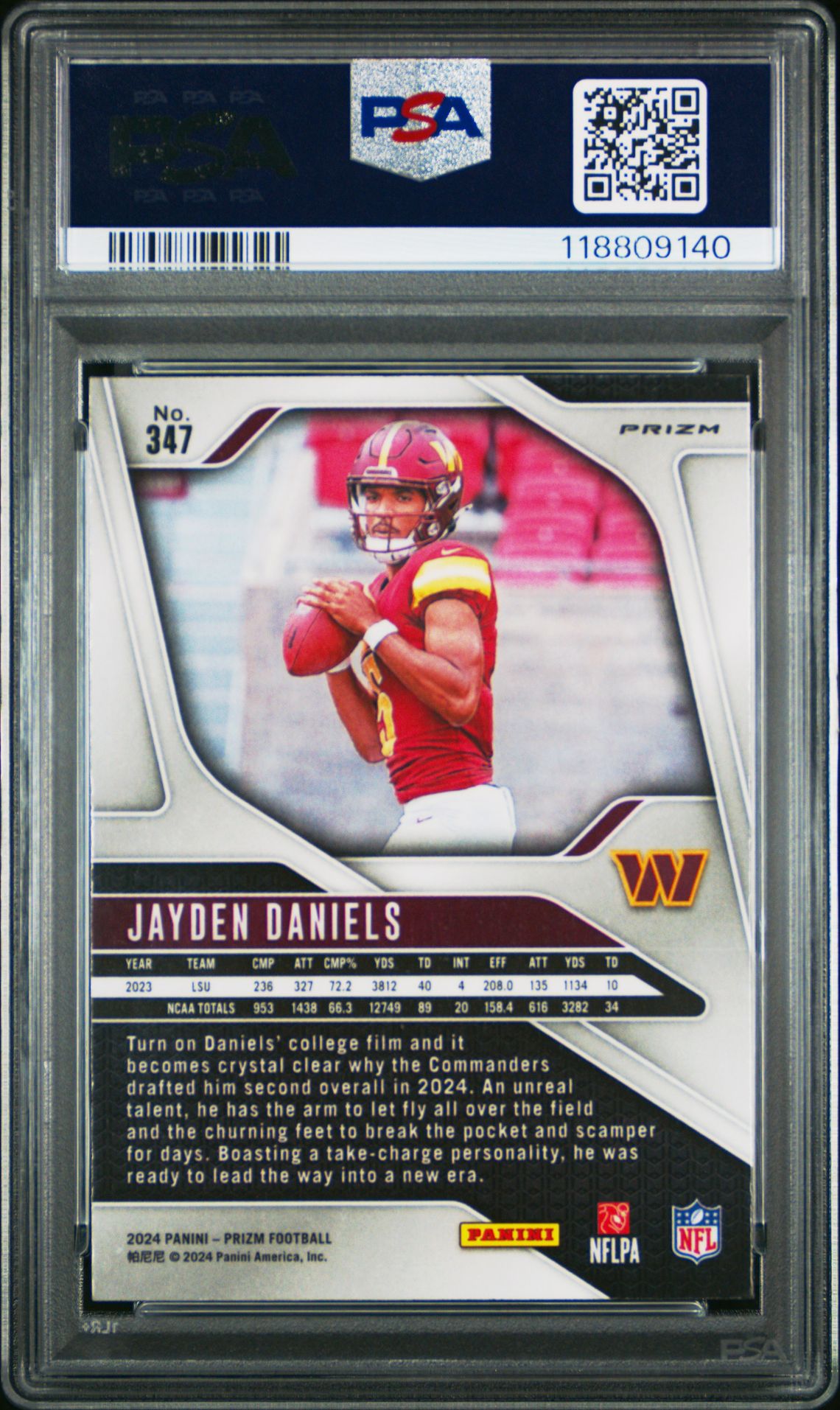 2024 Panini Prizm Jayden Daniels #347 (Black & White Checker) Gem Mt 10 back