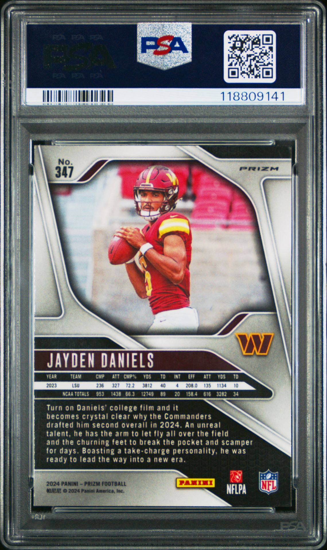 2024 Panini Prizm Jayden Daniels #347 (Red/White/Blue Prizm) Mint 9 back