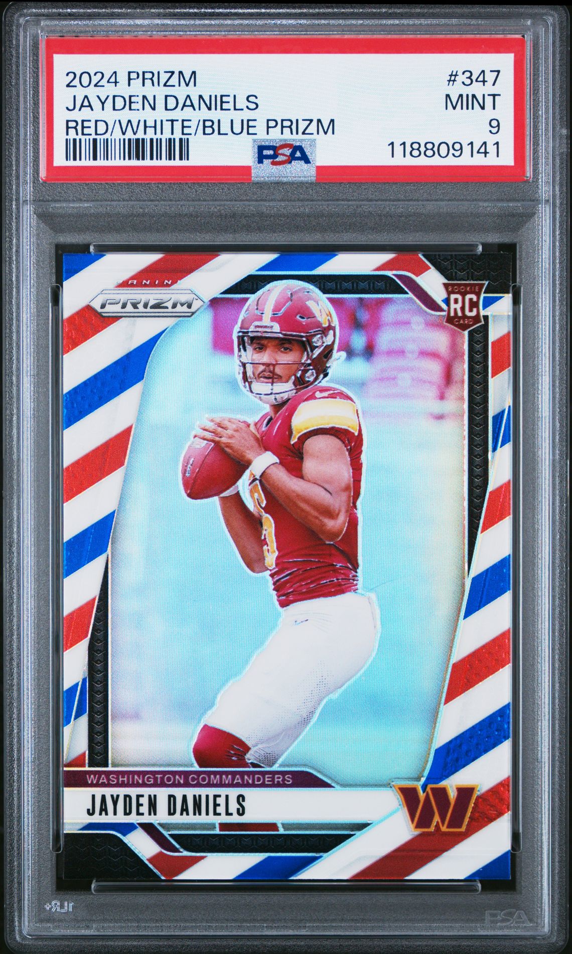 2024 Panini Prizm Jayden Daniels #347 (Red/White/Blue Prizm) Mint 9 front