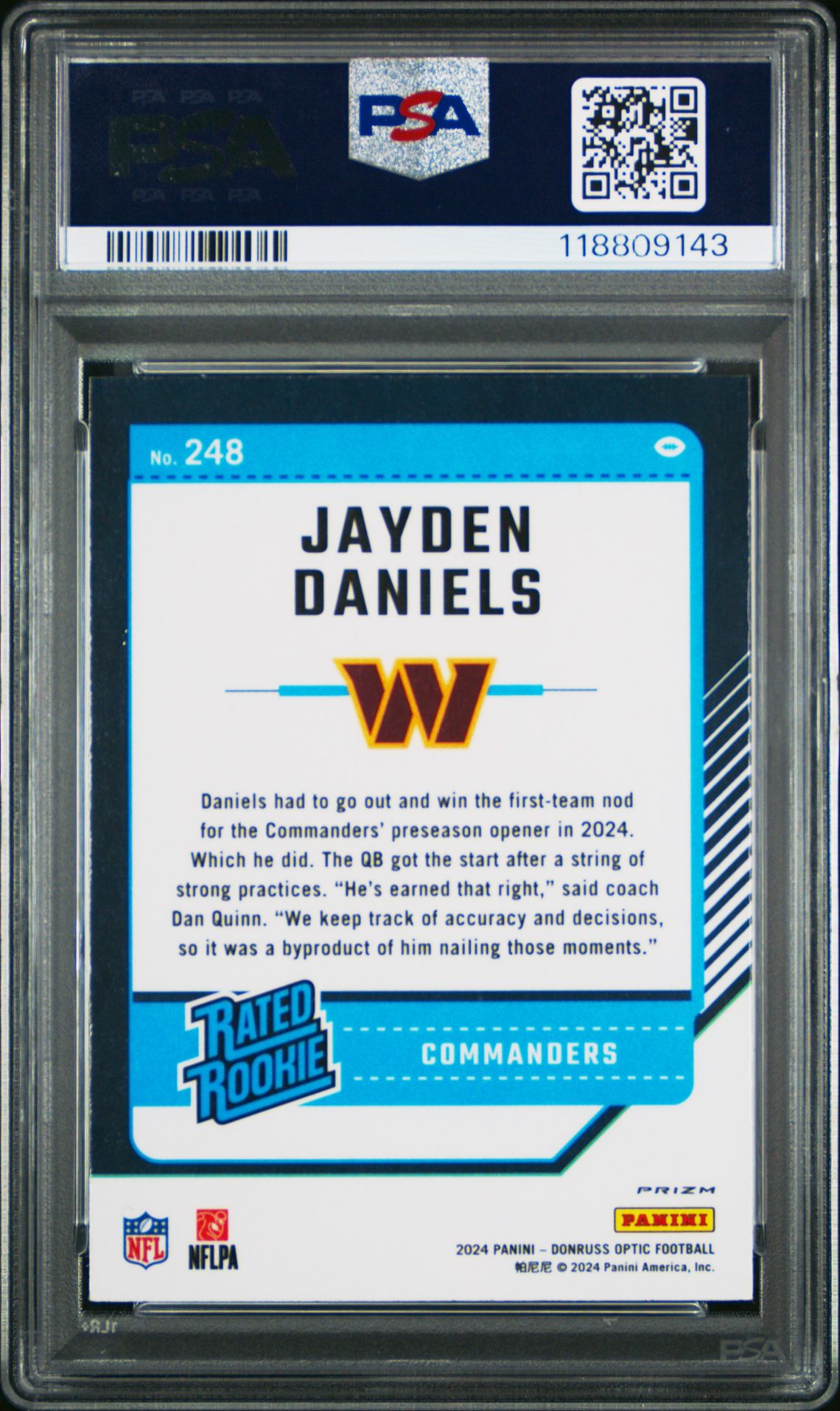 2024 Panini Donruss Optic Jayden Daniels #248 (Holo) Nm-Mt 8 back