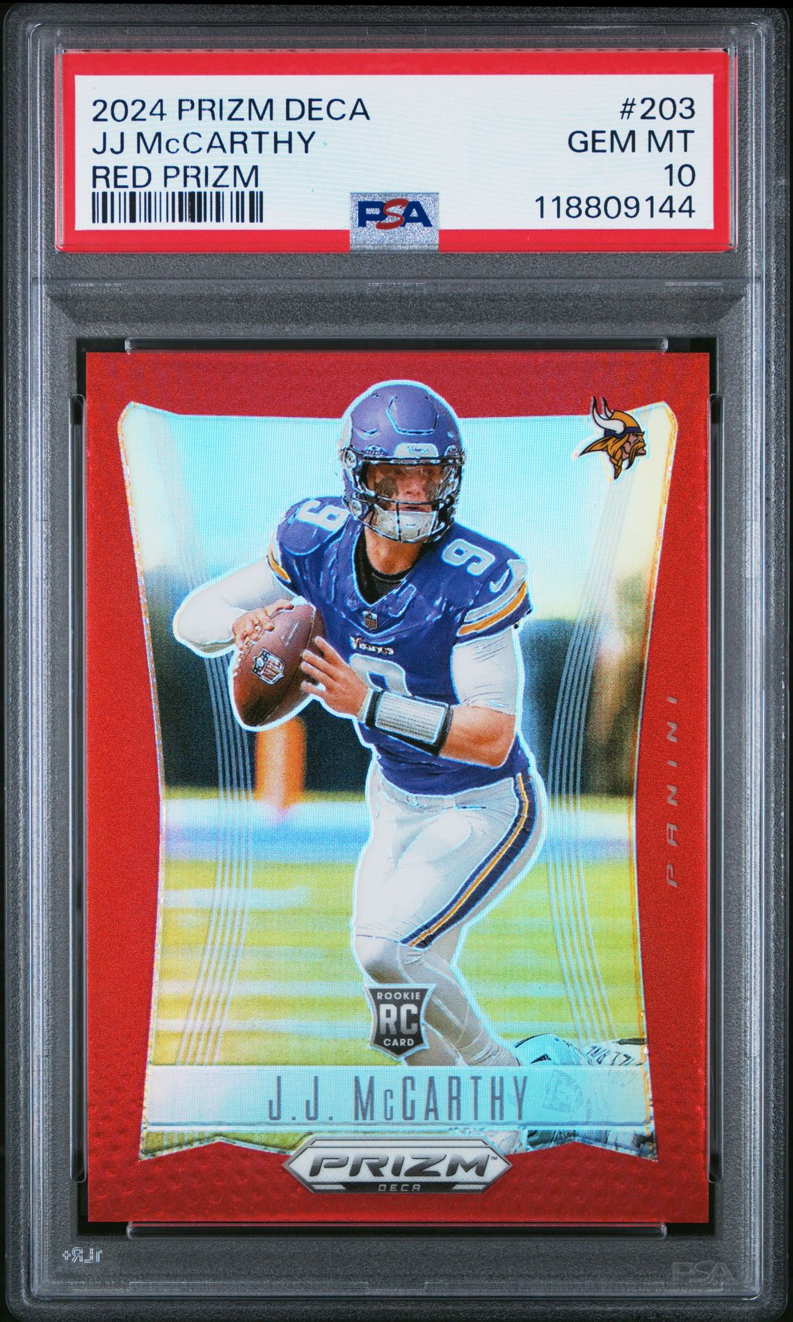 2024 Panini Prizm Deca Jj Mccarthy #203 (Red Prizm) Gem Mt 10 front