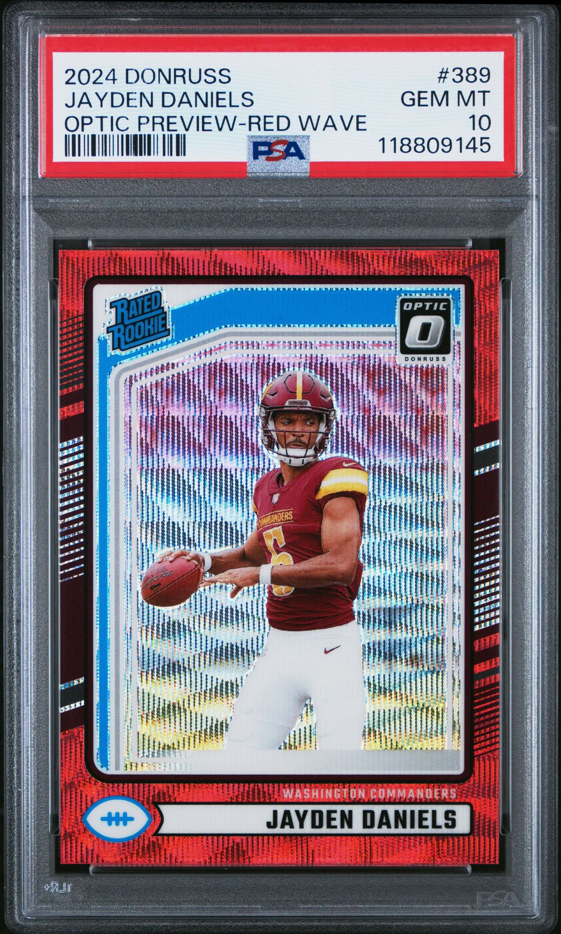 2024 Panini Donruss Jayden Daniels #389 (Optic Preview-Red Wave) Gem Mt 10 front