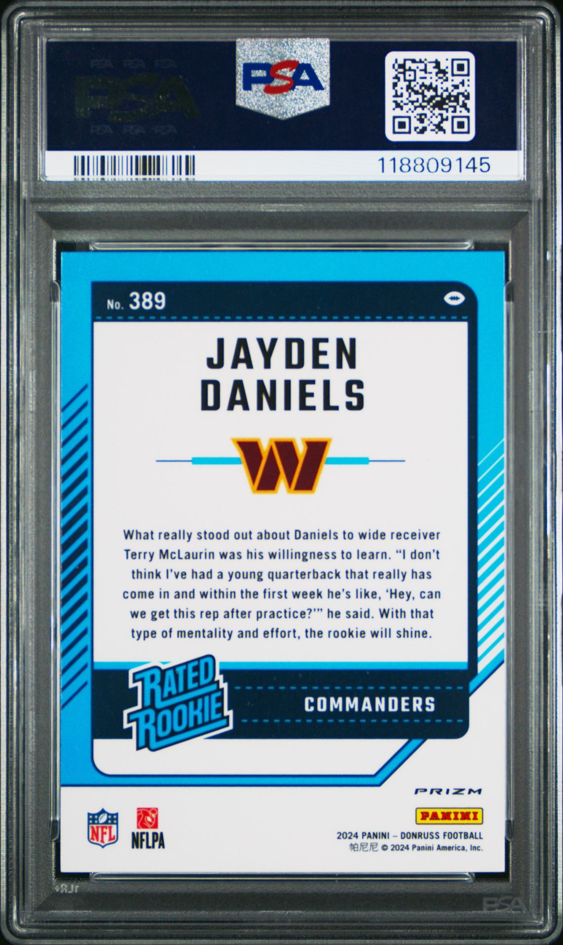 2024 Panini Donruss Jayden Daniels #389 (Optic Preview-Red Wave) Gem Mt 10 back