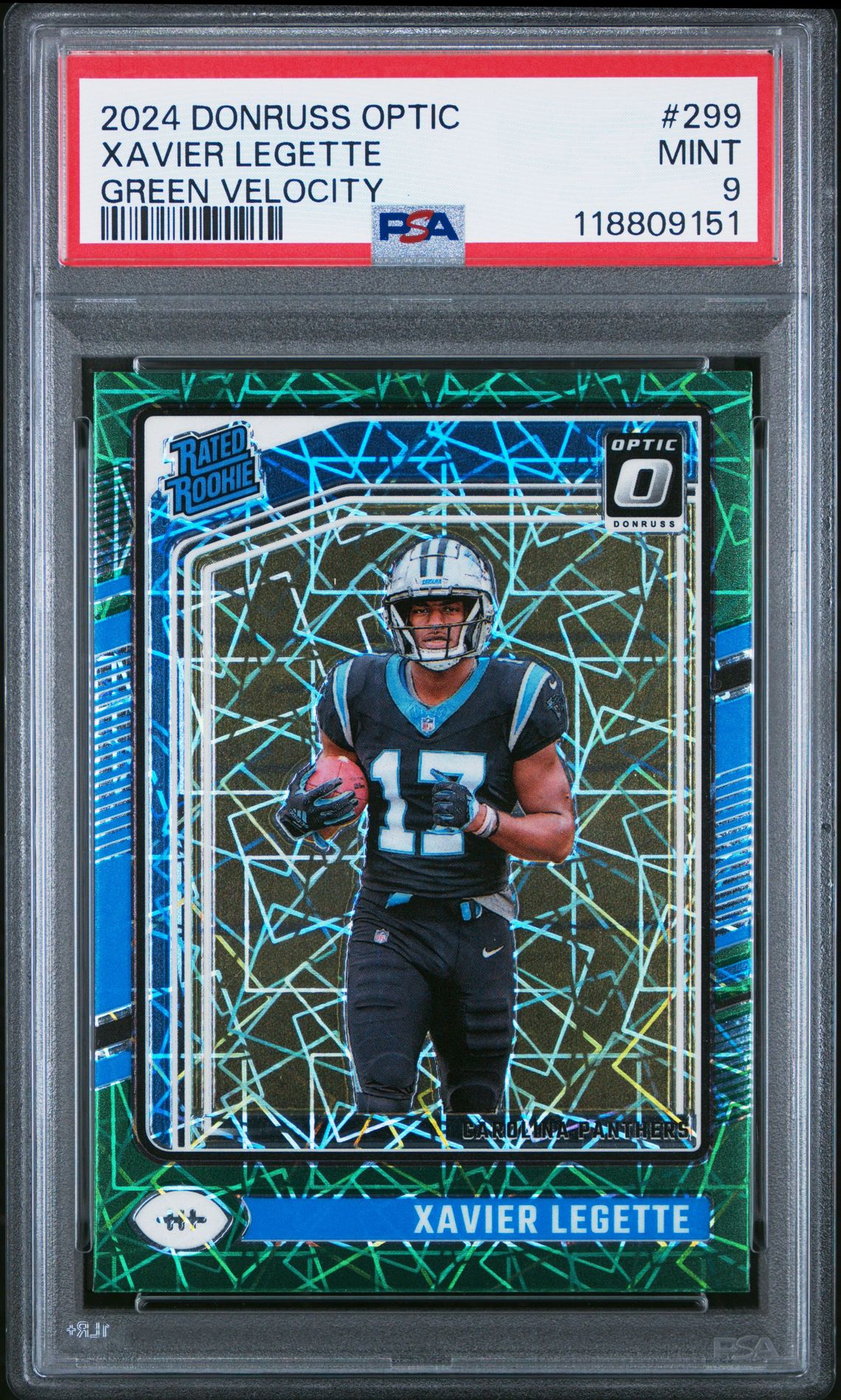 2024 Panini Donruss Optic Xavier Legette #299 (Green Velocity) Mint 9 front