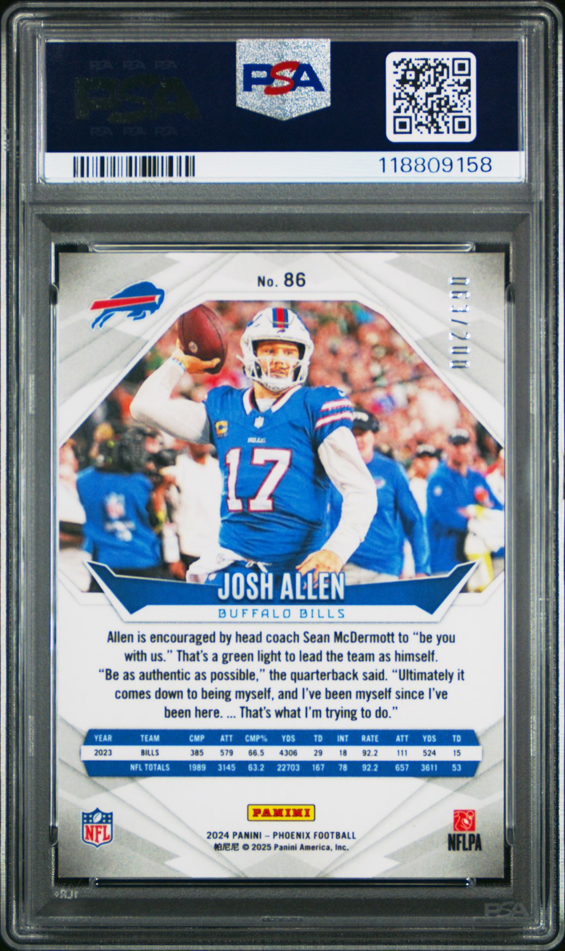 2024 Panini Phoenix Josh Allen #86 (Pulsar) Gem Mt 10 back