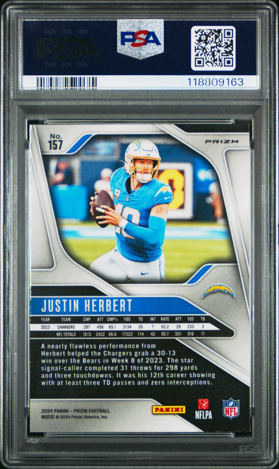 2024 Panini Prizm Justin Herbert #157 (Black & White Checker) Mint 9 back