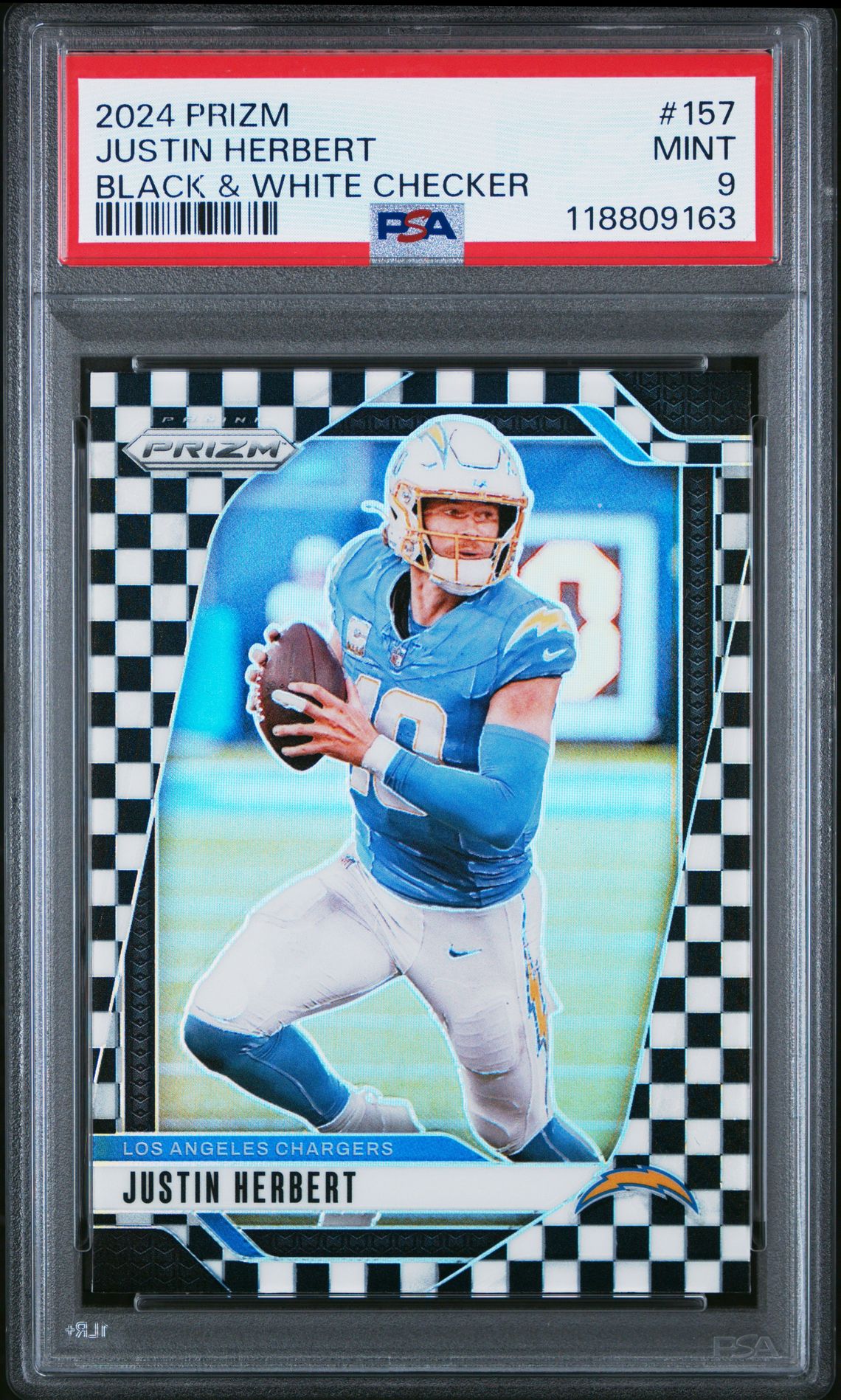 2024 Panini Prizm Justin Herbert #157 (Black & White Checker) Mint 9 front