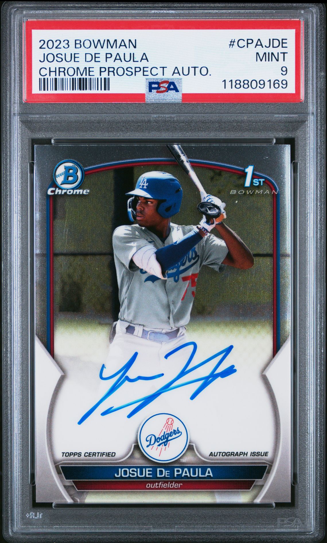 2023 Bowman Chrome Prospect Autographs Josue De Paula #Cpajde Mint 9 front