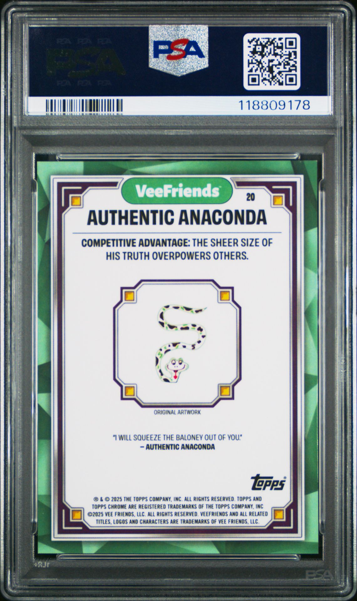 2025 Topps Chrome Veefriends Authentic Anaconda #20 (Shimmer Refractor) Gem Mt 10 back