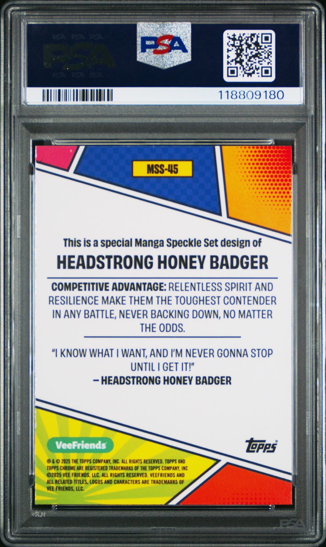 2025 Topps Chrome Veefriends Manga Speckle Set Hdstrong Honey Badger #45 Gem Mt 10 back