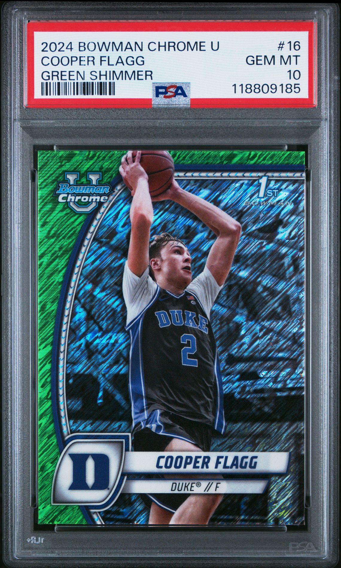 2024 Bowman Chrome University Cooper Flagg #16 (Green Shimmer) Gem Mt 10 front