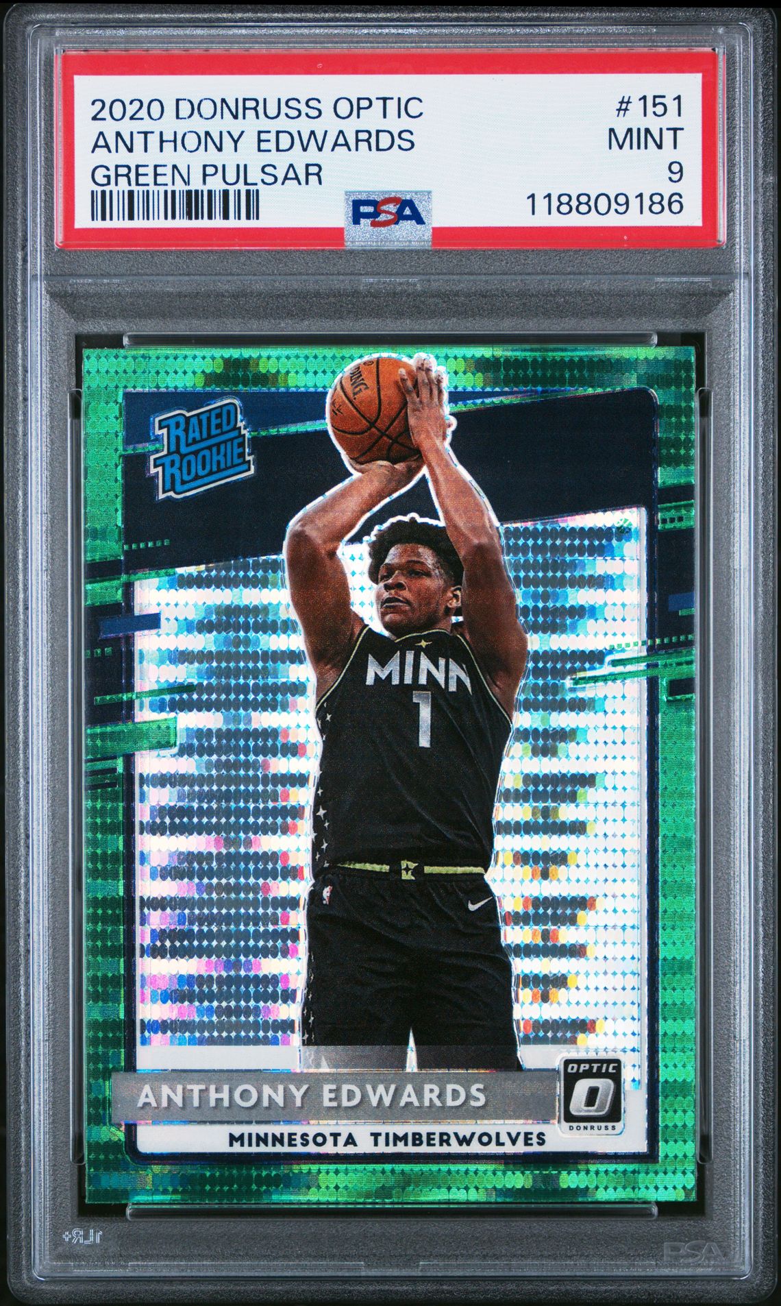 2020 Panini Donruss Optic Anthony Edwards #151 (Green Pulsar) Mint 9 front