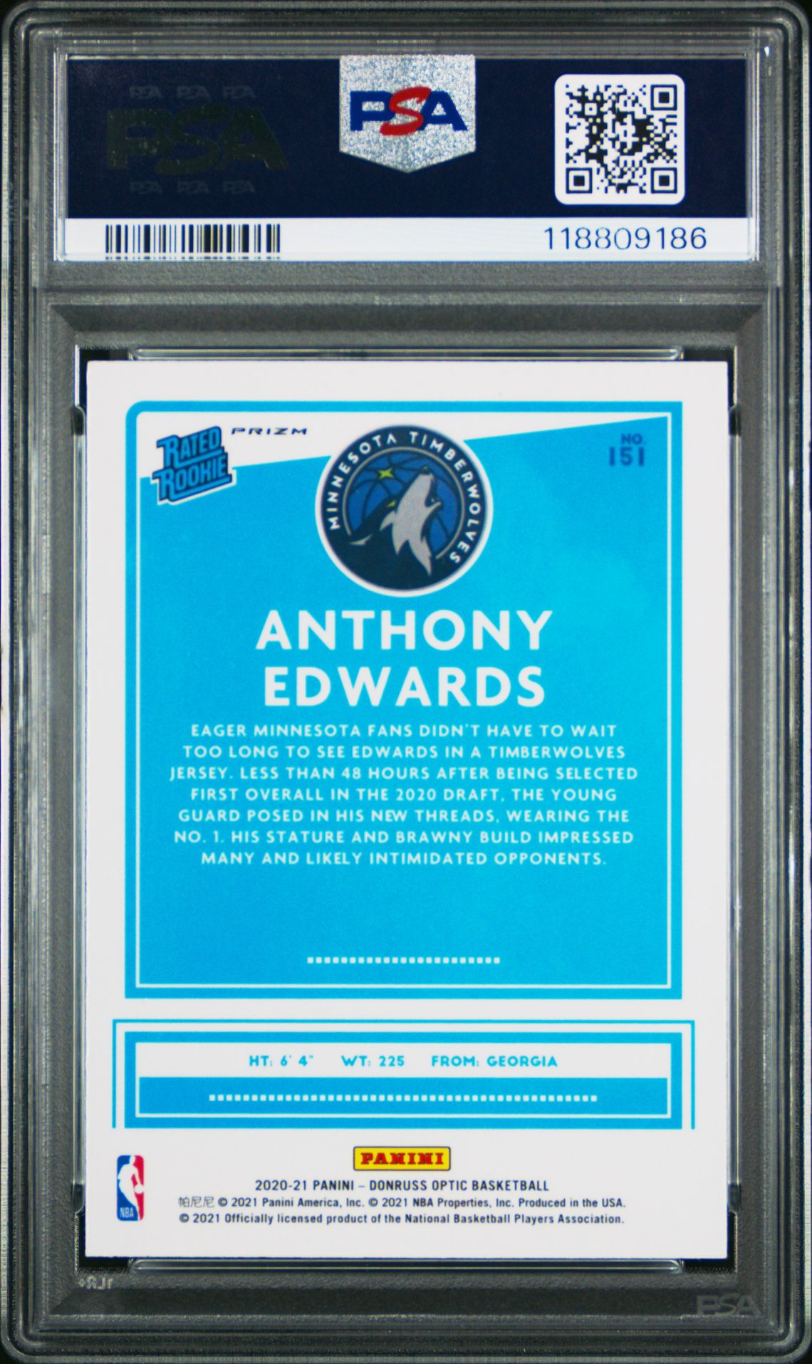 2020 Panini Donruss Optic Anthony Edwards #151 (Green Pulsar) Mint 9 back