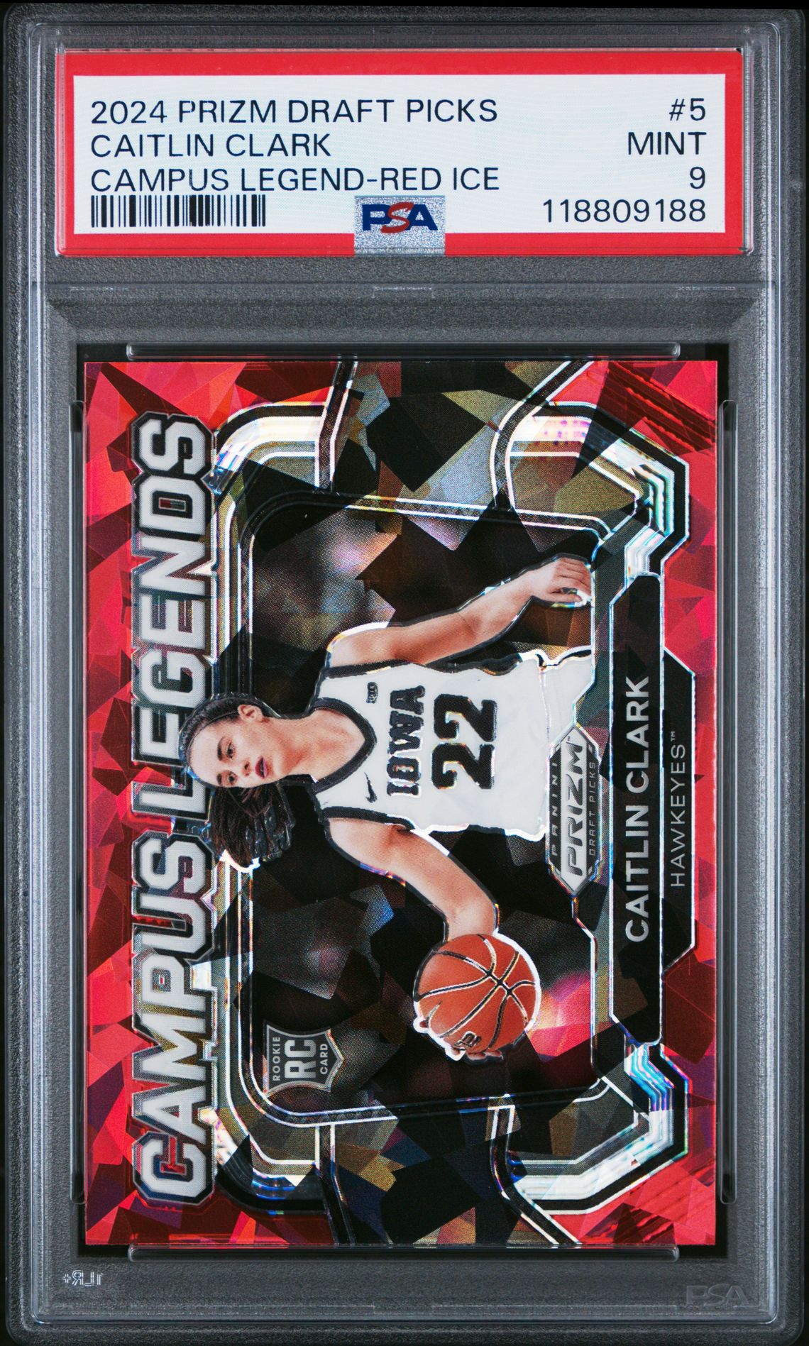 2024 Panini Prizm Draft Picks Campus Legends Caitlin Clark #5 (Campus Legend-Red Ice) Mint 9 front