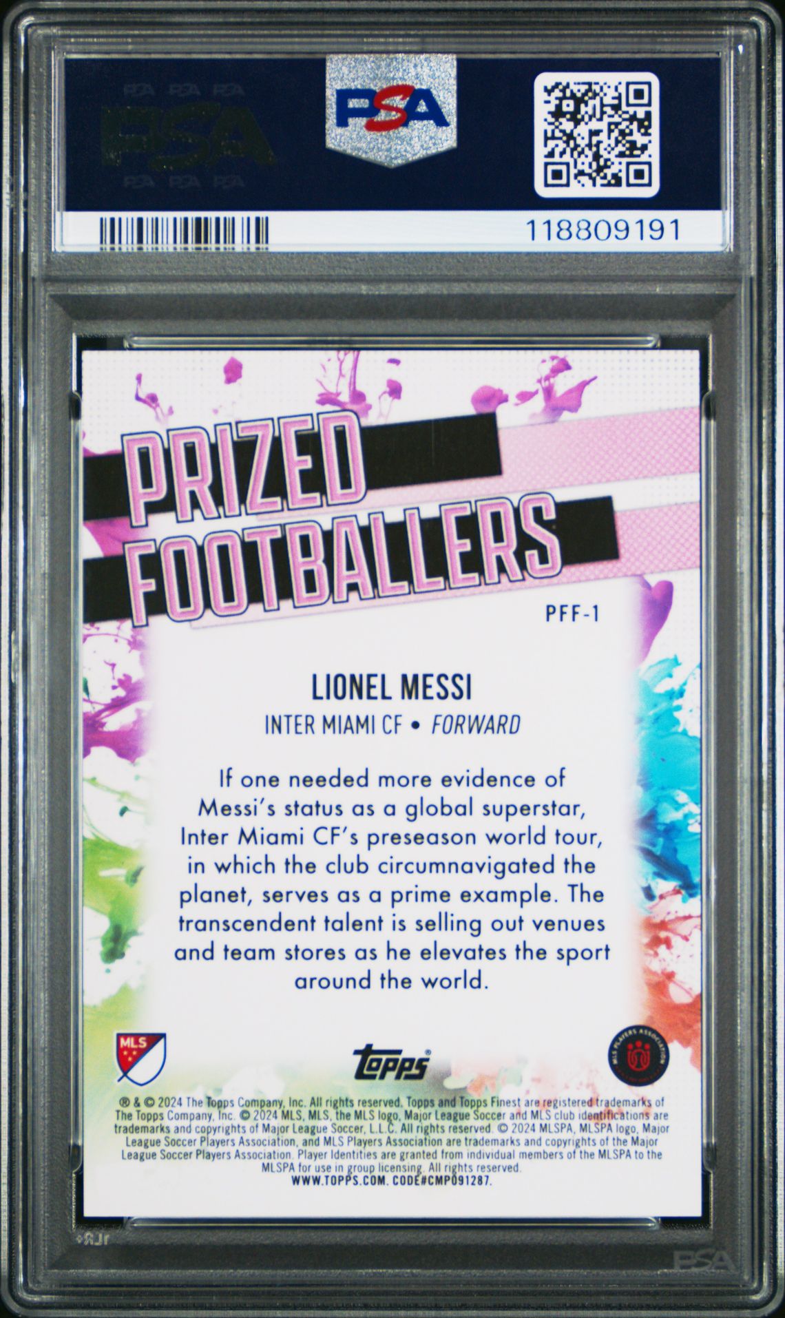 2024 Topps Finest Mls Prized Footballers Fusion Lionel Messi #Pff1 Gem Mt 10 back