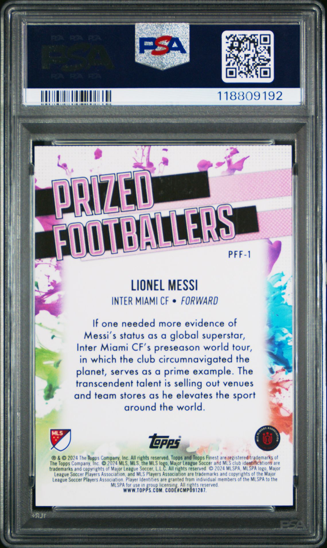 2024 Topps Finest Mls Prized Footballers Fusion Lionel Messi #Pff1 Gem Mt 10 back