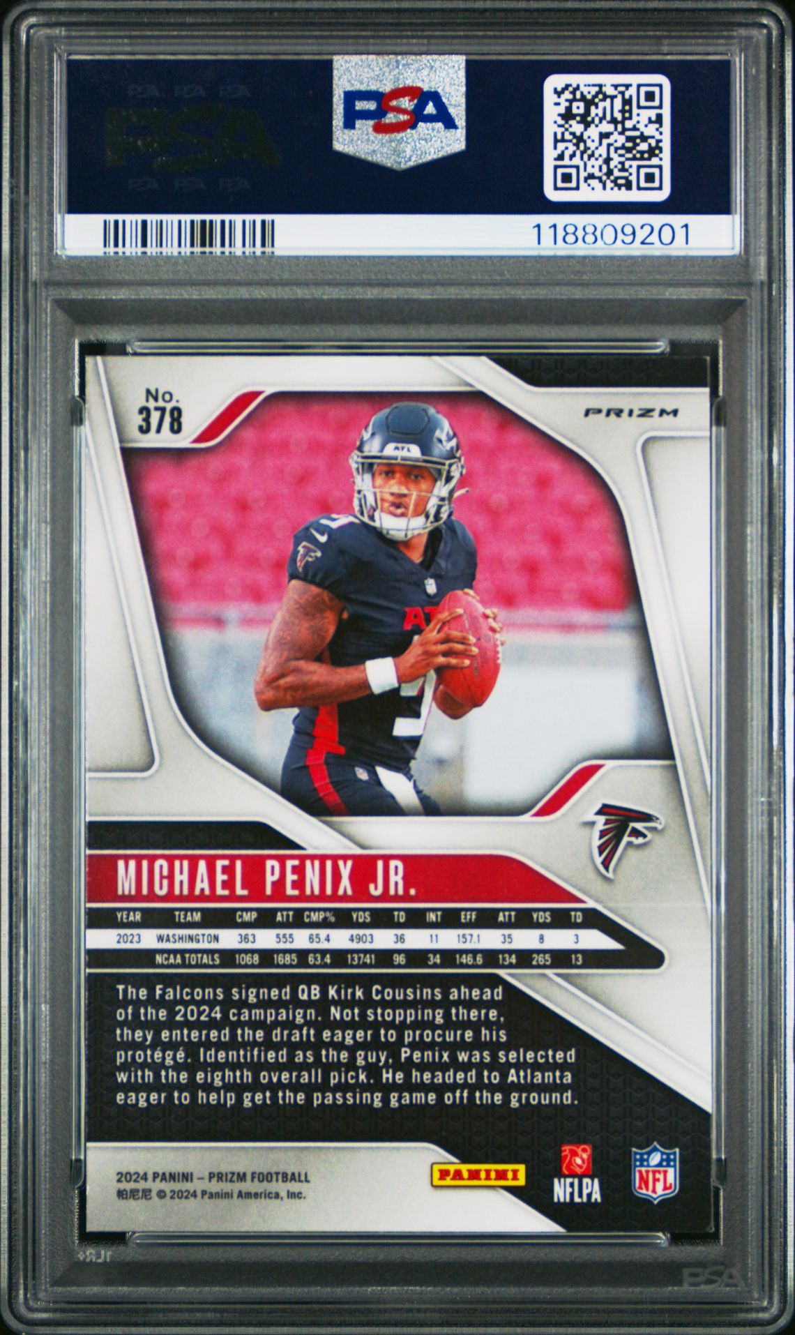2024 Panini Prizm Michael Penix Jr. #378 (Green Prizm) Nm-Mt 8 back