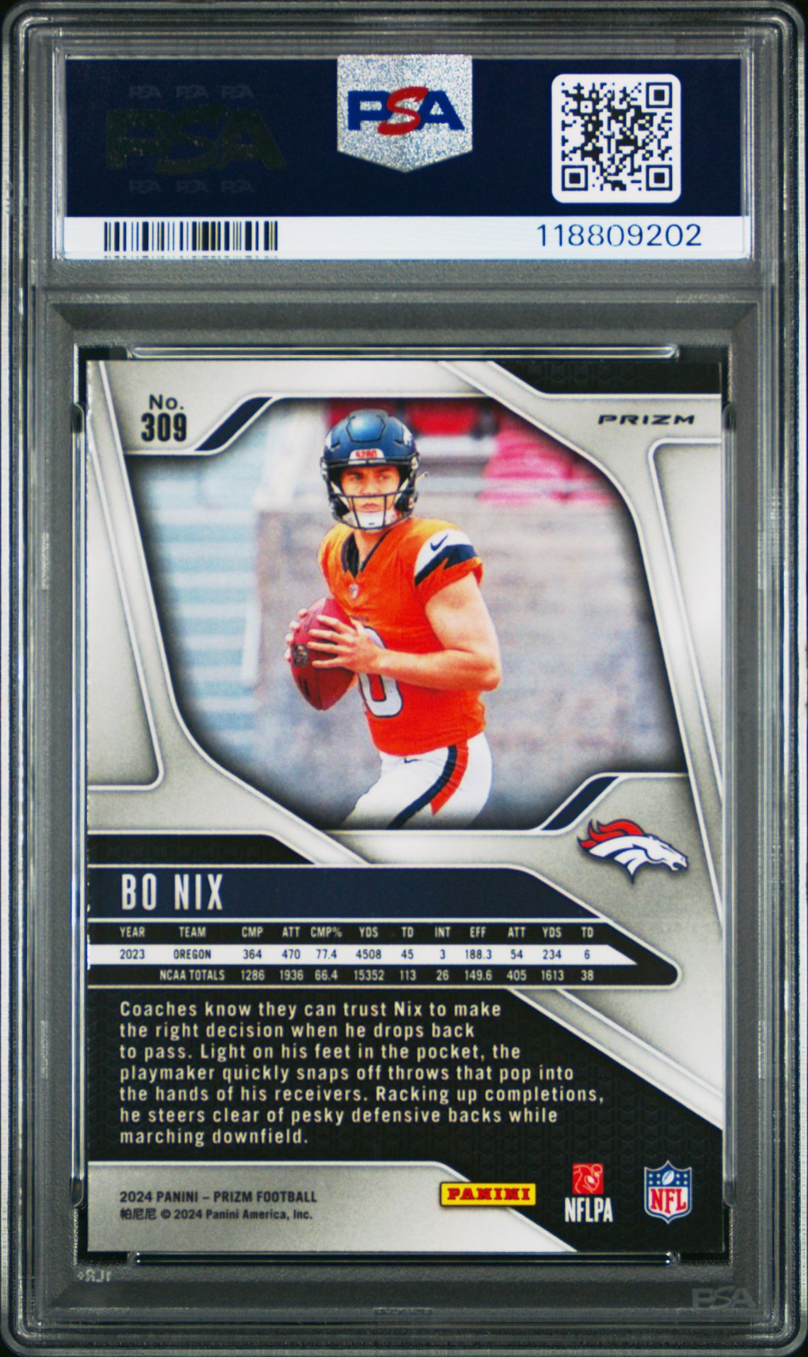 2024 Panini Prizm Bo Nix #309 (Green Wave) Mint 9 back