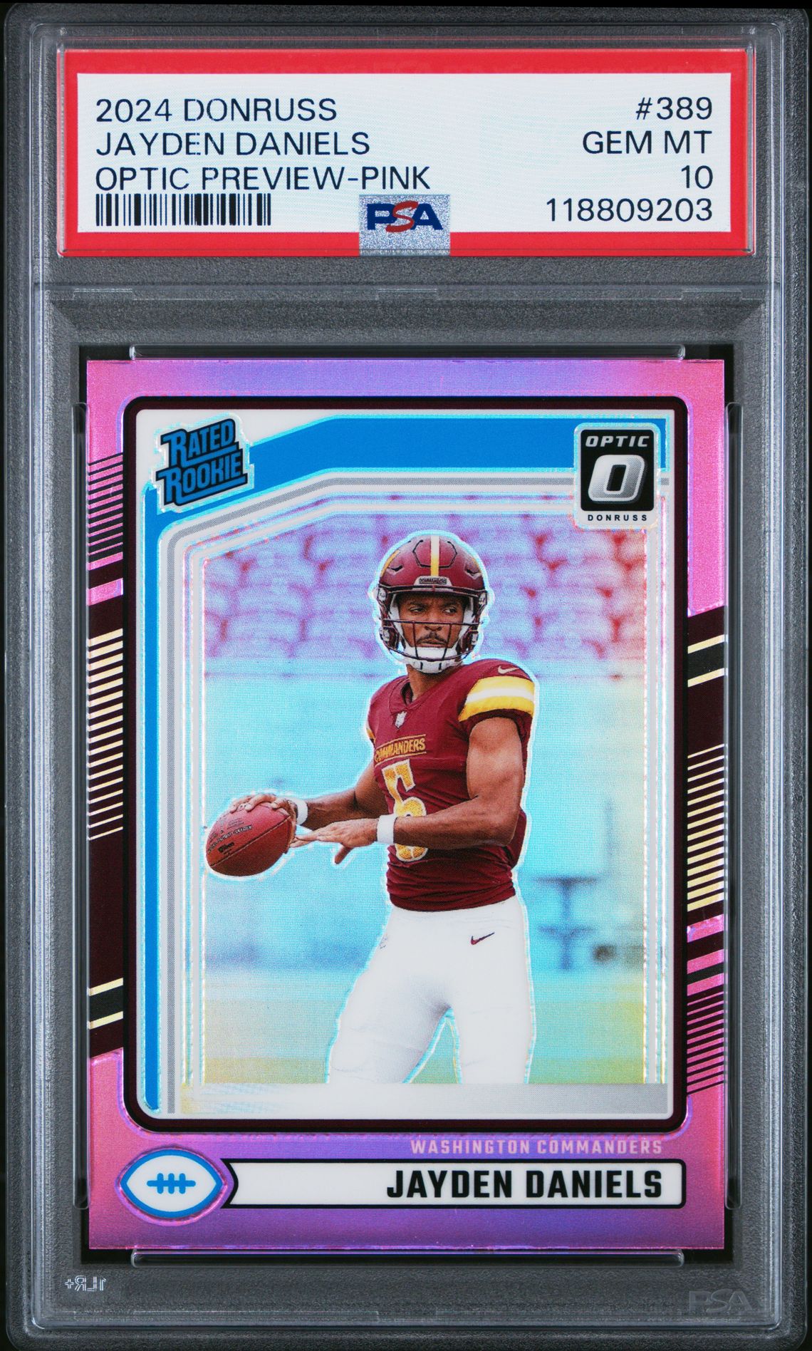 2024 Panini Donruss Jayden Daniels #389 (Optic Preview-Pink) Gem Mt 10 front