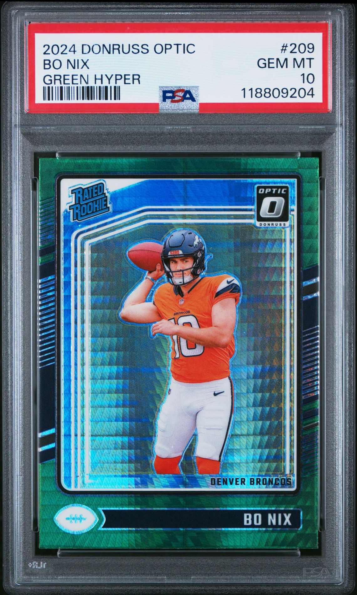 2024 Panini Donruss Optic Bo Nix #209 (Green Hyper) Gem Mt 10 front
