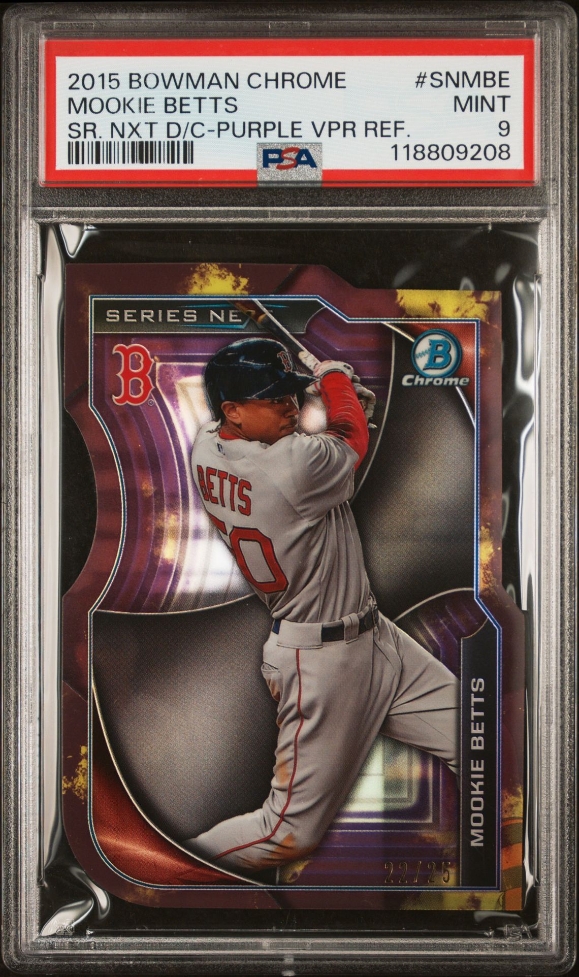 2015 Bowman Chrome Series Next Die-Cuts Mookie Betts #Snmbe (Sr. Nxt D/C-Purple Vpr Ref.) Mint 9 front