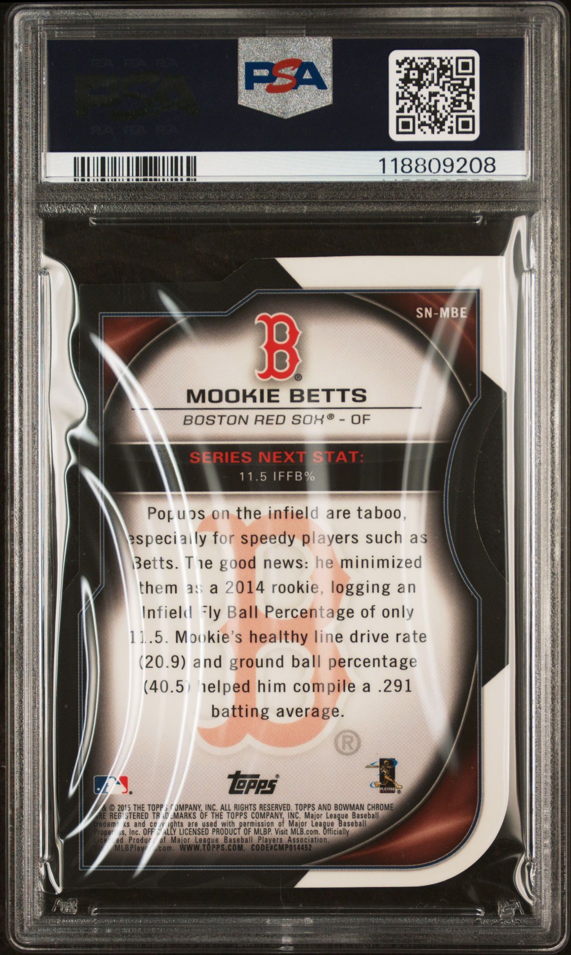 2015 Bowman Chrome Series Next Die-Cuts Mookie Betts #Snmbe (Sr. Nxt D/C-Purple Vpr Ref.) Mint 9 back