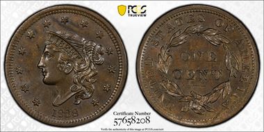 1838 1C Newcomb 9 MS63BN