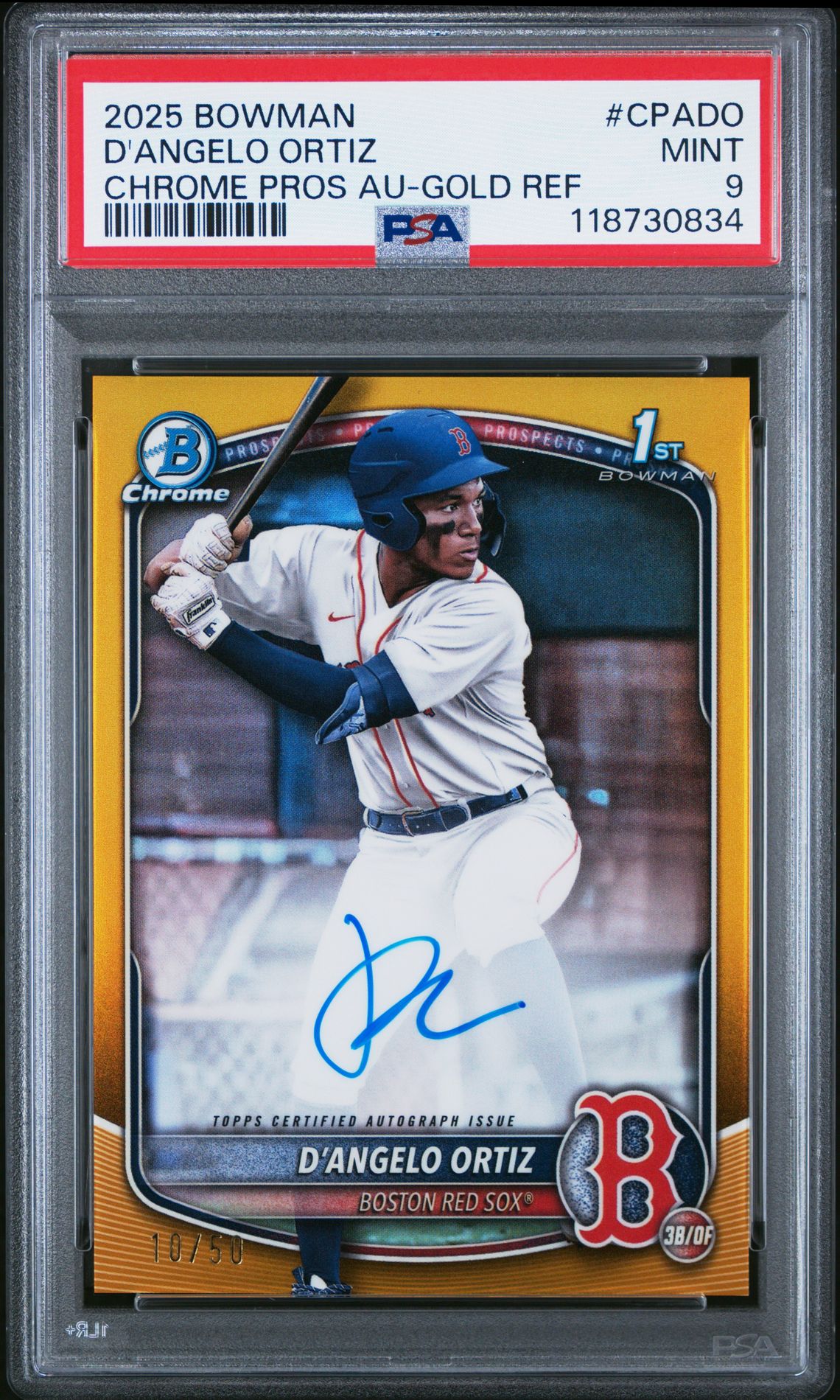 2025 Bowman Chrome Prospect Autographs D'angelo Ortiz #Cpado (Chrome Pros Au-Gold Ref) Mint 9 front