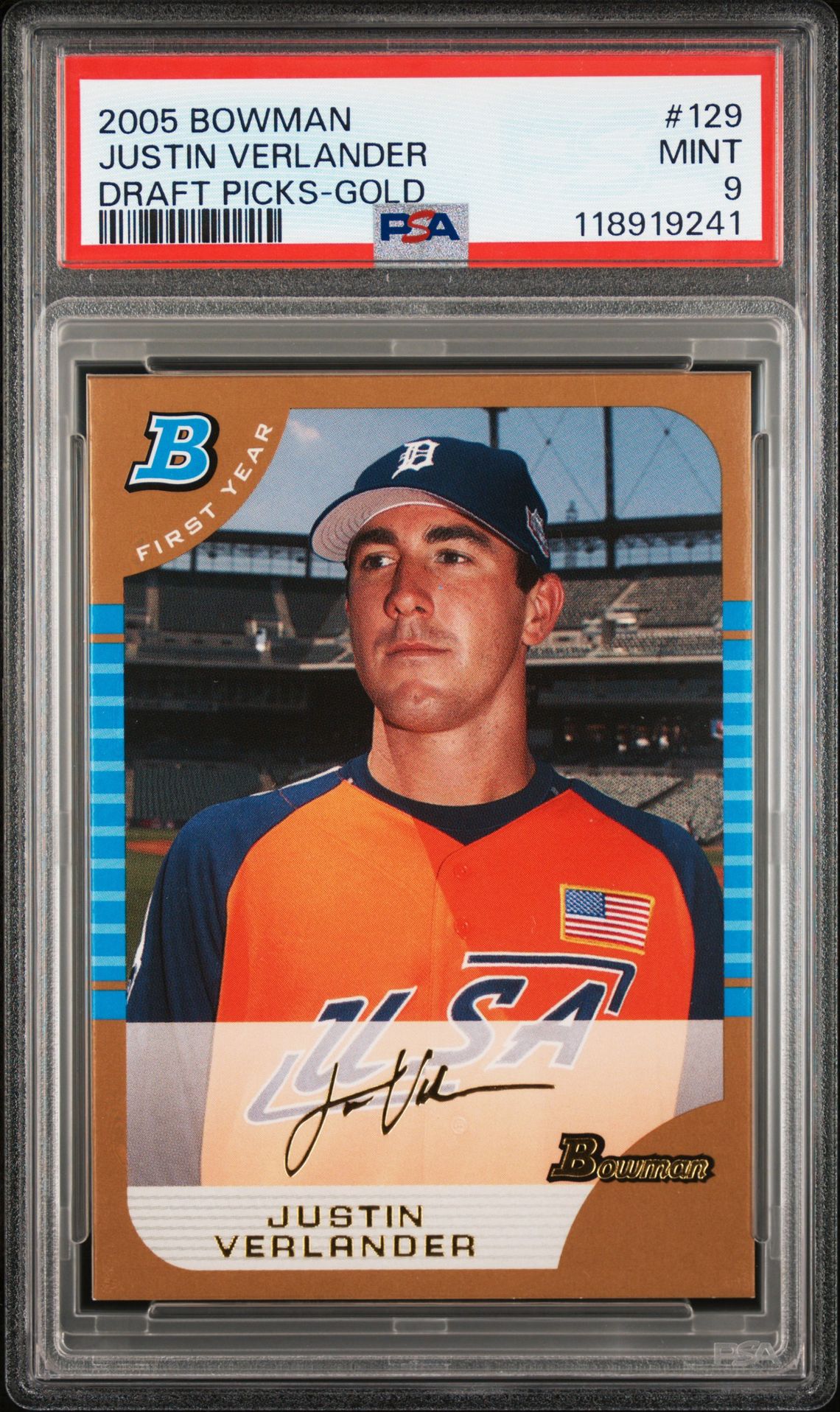 2005 Bowman BOWMAN DRAFT PICKS Gold #129 Justin Verlander front