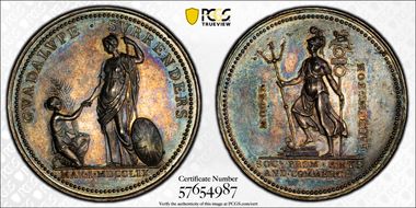 (1759) Medal Betts-417 Eimer-665 Ag Guadaloupe Surrenders MS63