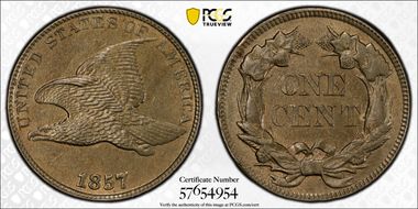 1857 1C Flying Eagle AU58+ 