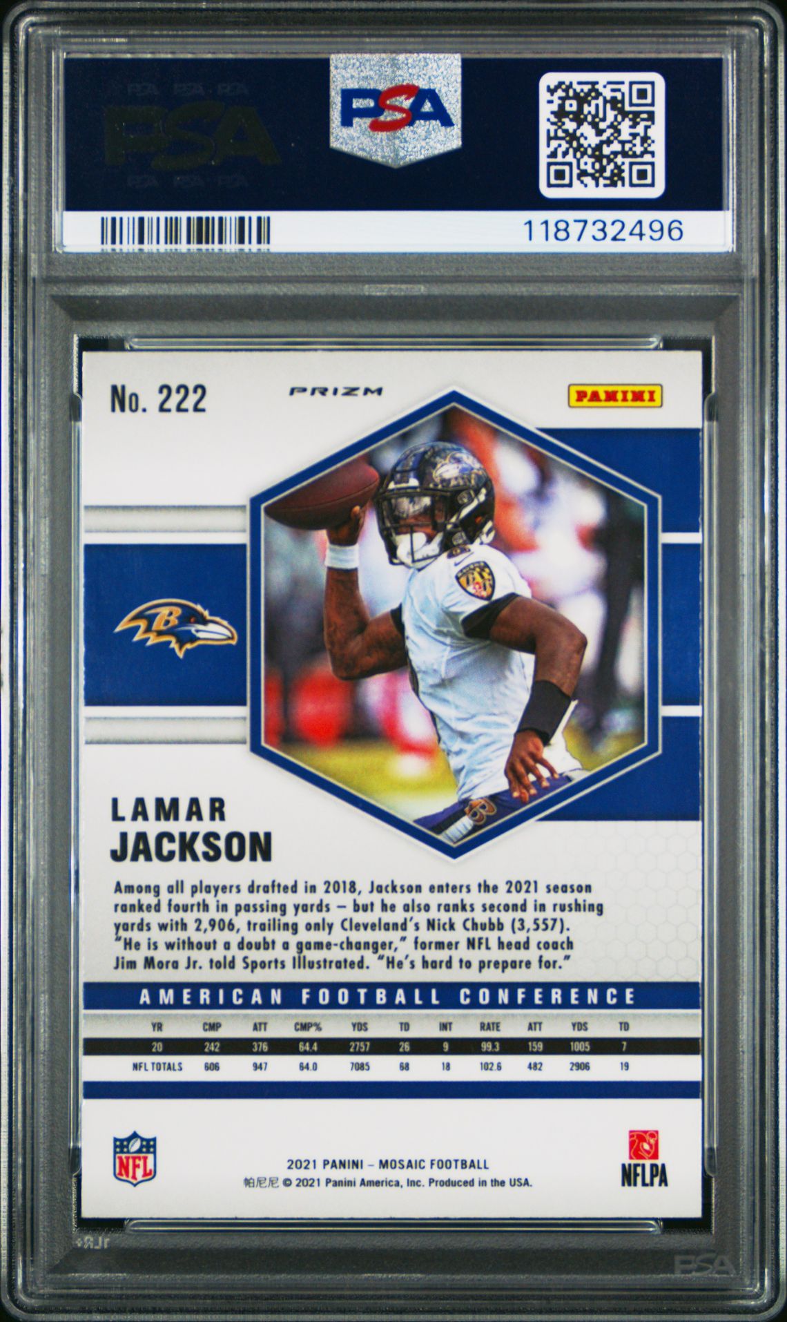 2021 Panini Mosaic Lamar Jackson #222 (Honeycomb) Mint 9 back