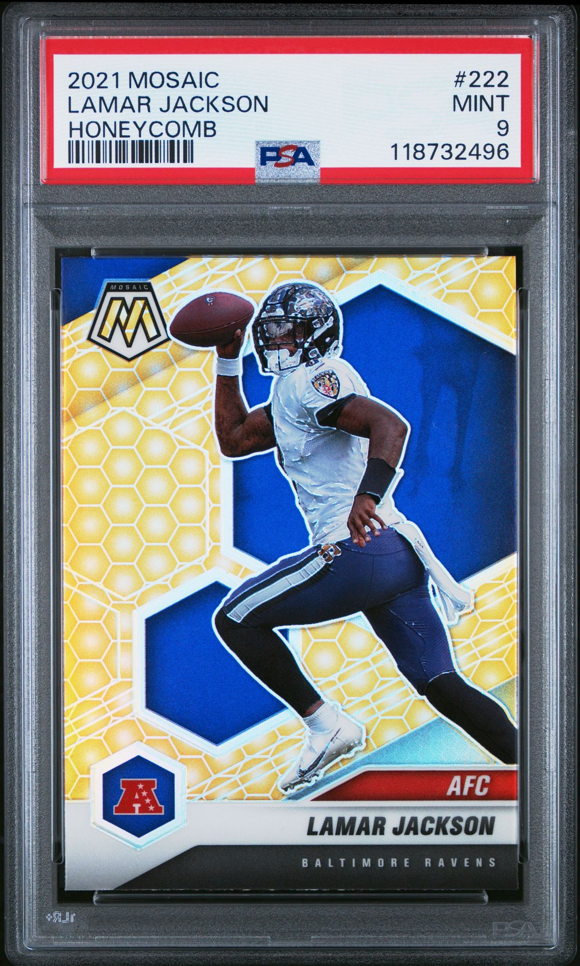 2021 Panini Mosaic Lamar Jackson #222 (Honeycomb) Mint 9 front